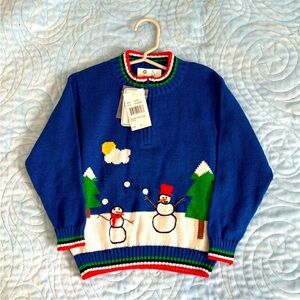 Florence Eiseman Blue Snowman Sweater with Trees